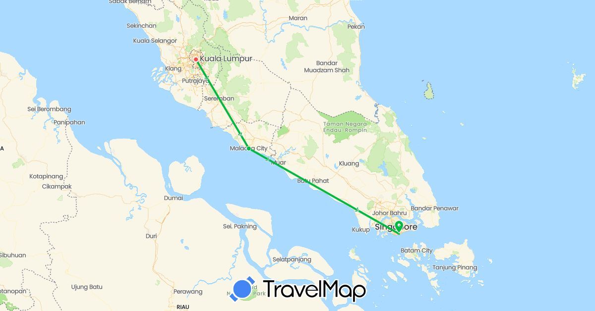 TravelMap itinerary: driving, bus, hiking in Malaysia, Singapore (Asia)